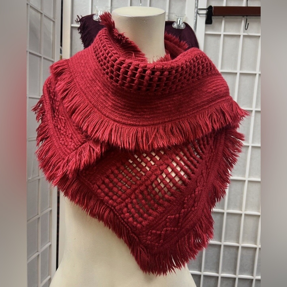 2 CHIC Bold Red Fringe Infinity Rectangular Scarf